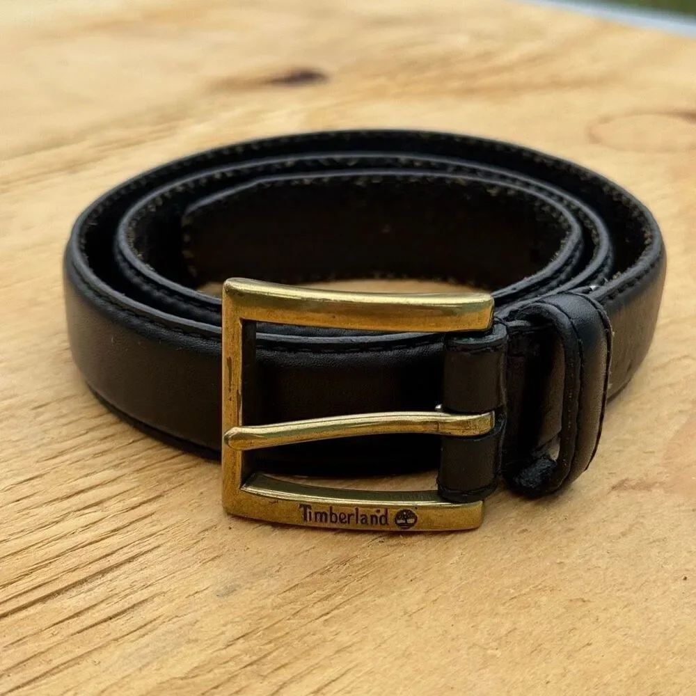 Vintage Timberland Italian Leather Belt Brass Buckle 32” Style 1341